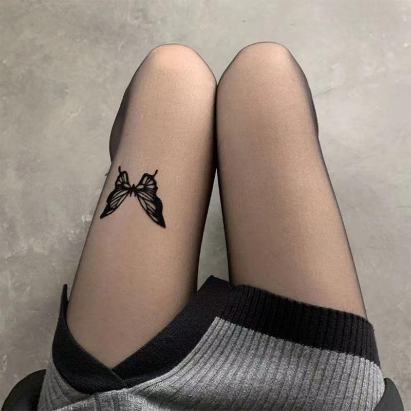 Collant Calze Velate Stampate con Farfalle Vintage Estetiche per Donna Sexy Sottili Trasparenti Collant Leggings in Seta