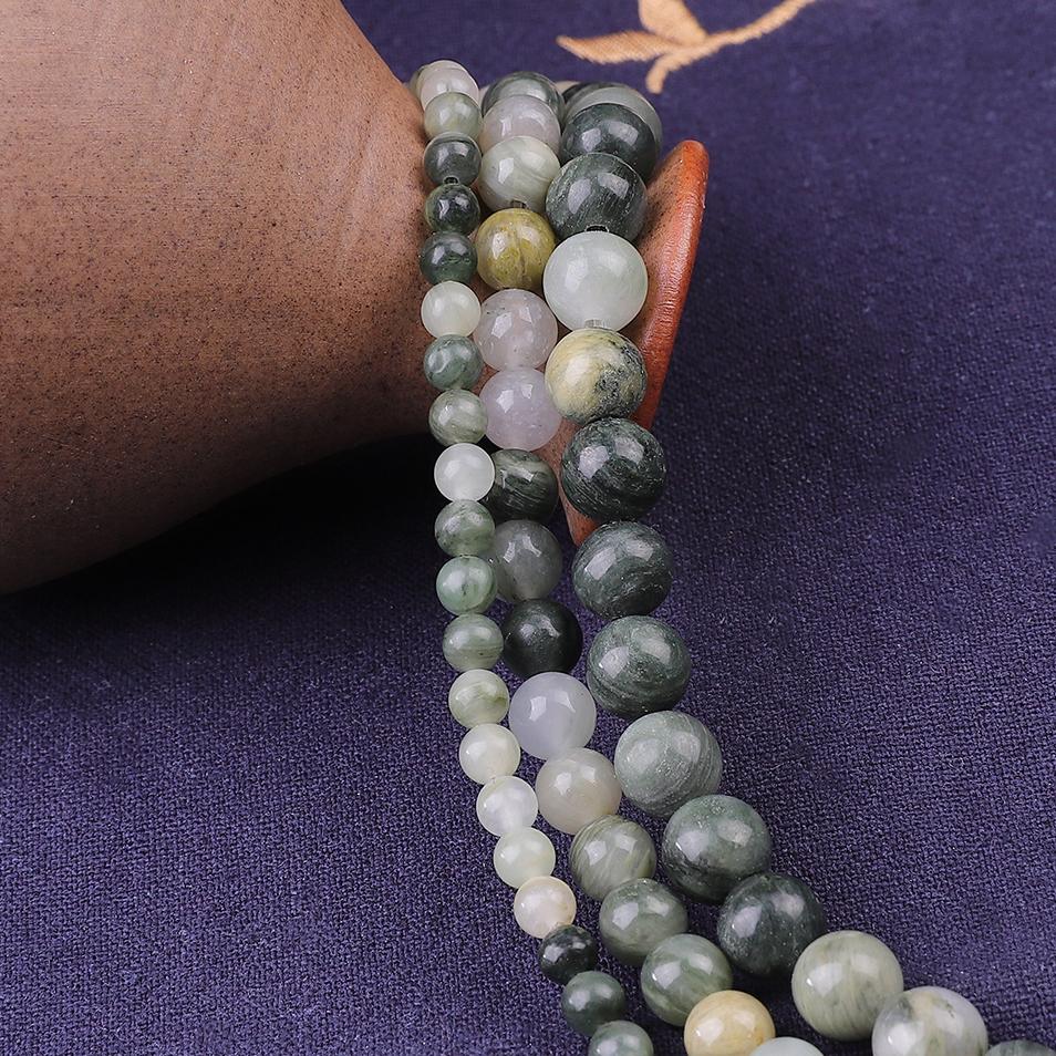 Mărgele rotunde din marmură din piatră naturală în vrac, iarbă verde, pentru realizarea de bijuterii, brățară cu farmec, șuvițe de 15 inchi