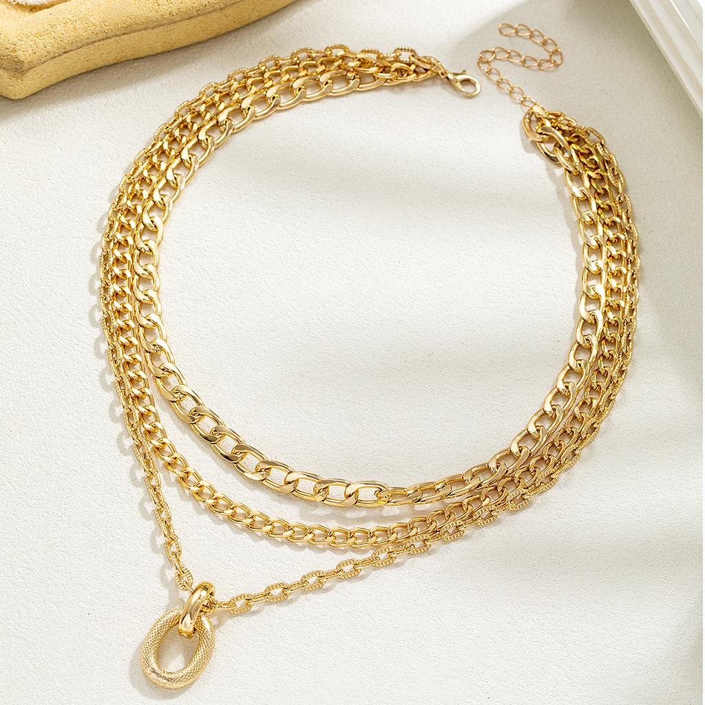 Individually Exaggerated Circular Pendant with Aluminum Chain, Multi-layer Layered Women's Necklace