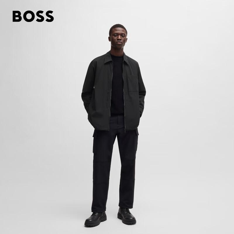 BOSS Men's Loose Fit Logo Patch Shirt Jacket