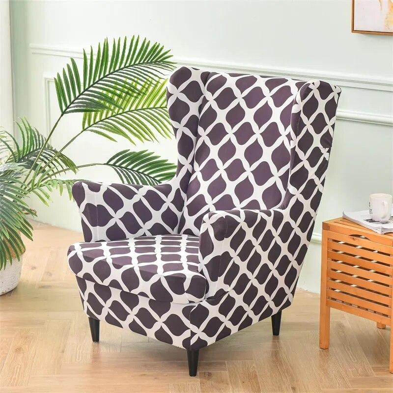 Floral Printed Wing Chair Cover Stretch Spandex Armchair Covers Nordic Removable Relax Sofa Slipcovers With Seat Cushion Covers