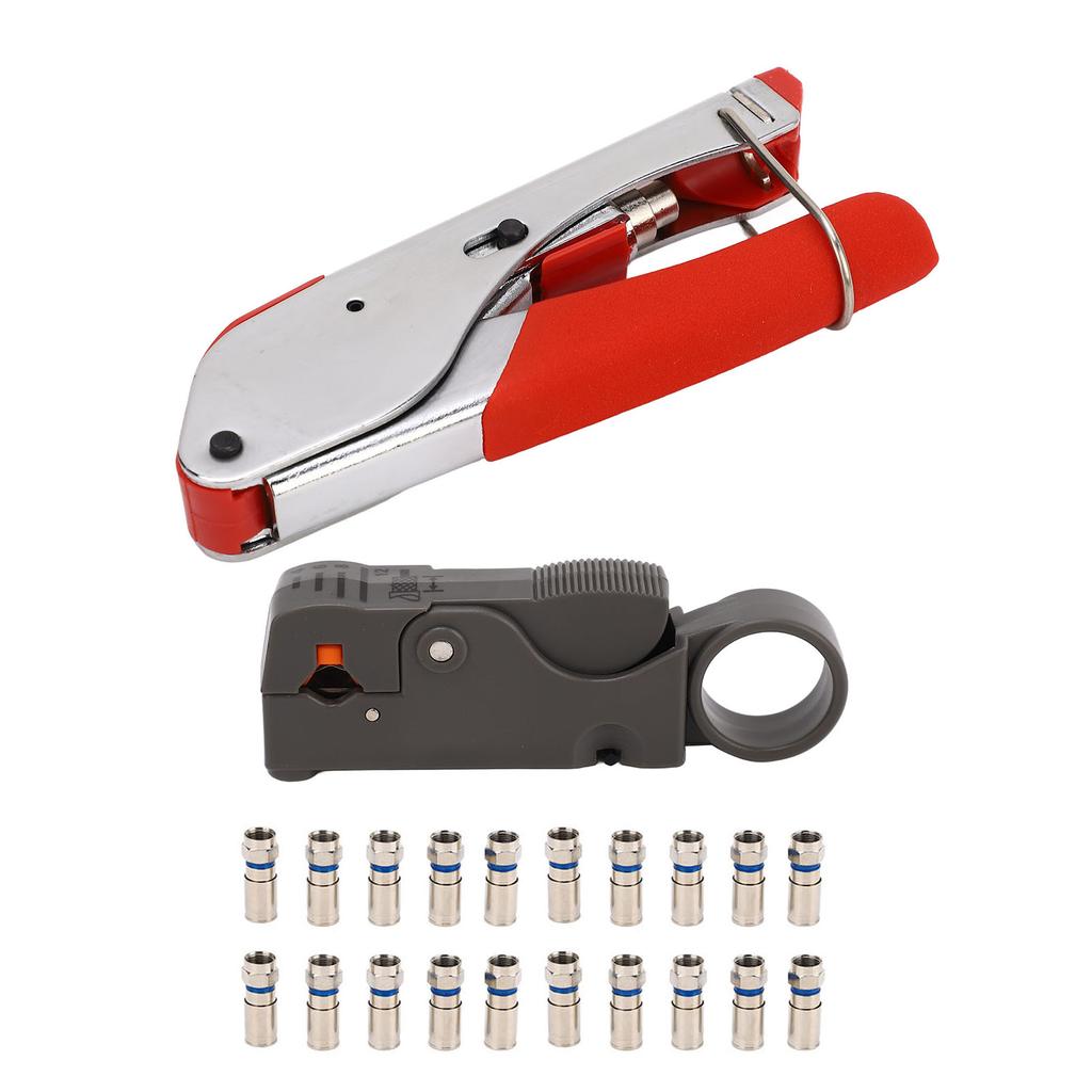 Coaxial Cable Crimper Wire Stripper Crimping Pliers with 20pcs F Connector for RG6