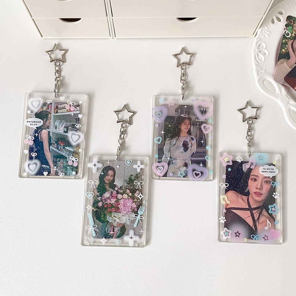 Acrylic 3 inch Photocard Holder Glitter with Pendant Keychian Photo Frame Keychain Bus Card Credit ID Bank Card Holder
