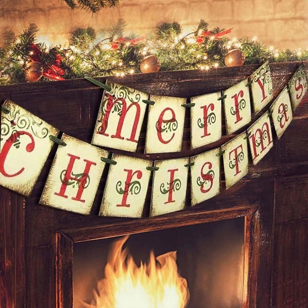 Letter Merry Christmas Decorations Paper Fireplace Hanging Ornaments Retro Christmas Banner