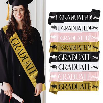 Gold Glitter Letter I GRADUATED Sash Ornament Unisex Graduate Shoulder Strap Etiquette Belt Celebration Photo Props
