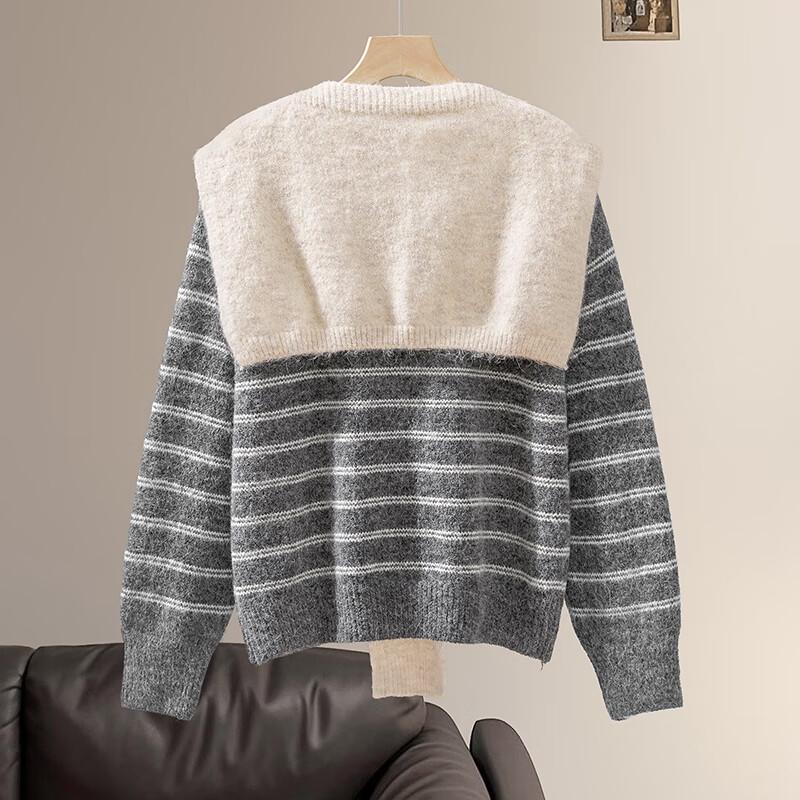 Women's Wool Blend Striped Knit Top with Heart Buttons