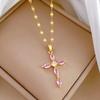 Women's Luxury Zircon Cross Pendant Jewelry Set with Stainless Steel Chain Party Birthday Necklace Earrings Fashion