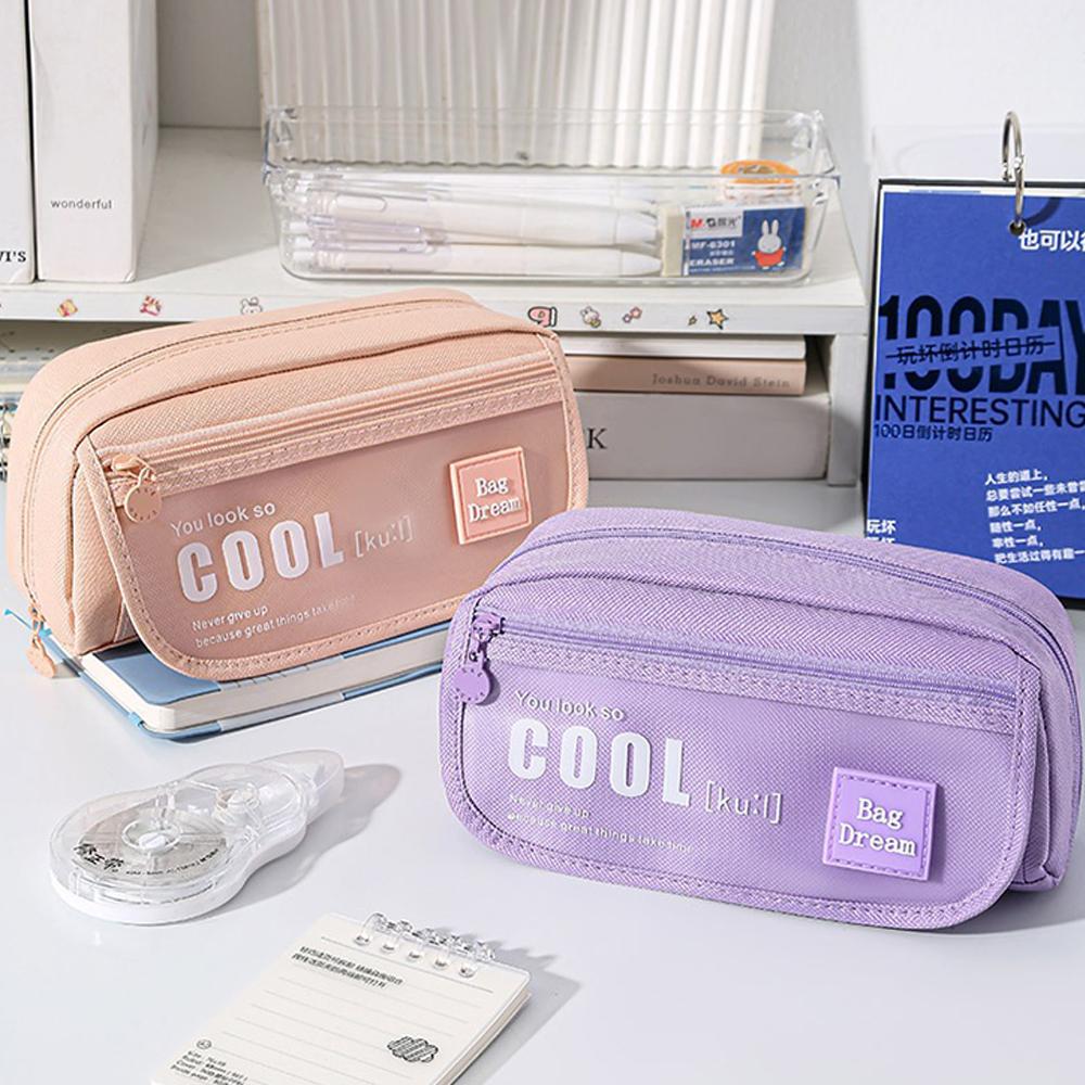 Large Capacity Stationery Storage Bag Multilayer Separation Canvas Pen Bag High-Level Simple For Student Office Stationery Bag