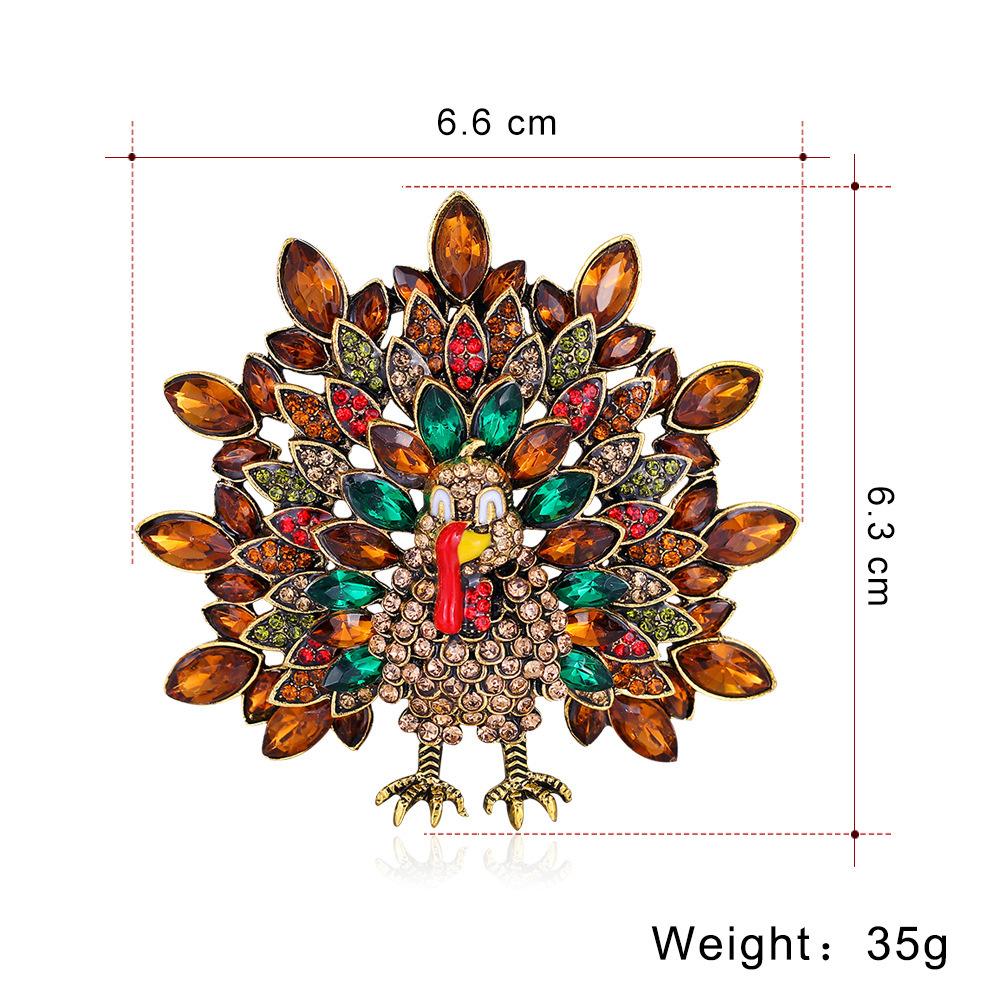 Creative Thanksgiving Rhinestone Turkey Brooch Large Fun Animal Pin Personalized Peacock Badge