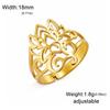 Retro Lotus OM Symbol Open Ring Stainless Steel Women's Buddhist Adjustable Talisman Couple Anniversary Jewelry Gift
