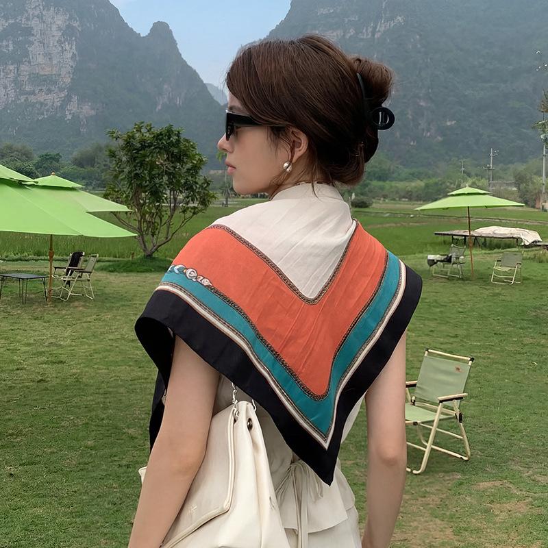 91Cm Large Square Scarf French Retro Silk Scarf Women's Twill Silk Scarf Neck Shawl Simulation Silk Scarf Shade