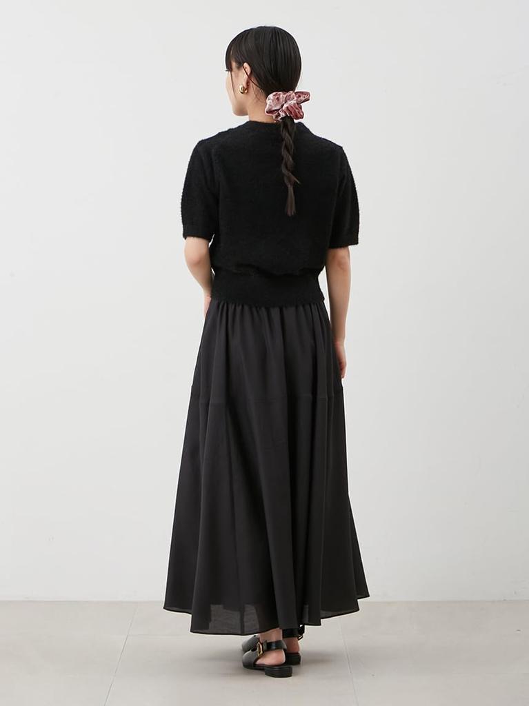 Mira Owen Glitter Puff Sleeve Knit and Flared Skirt Set 09WNO254159 Black Women's