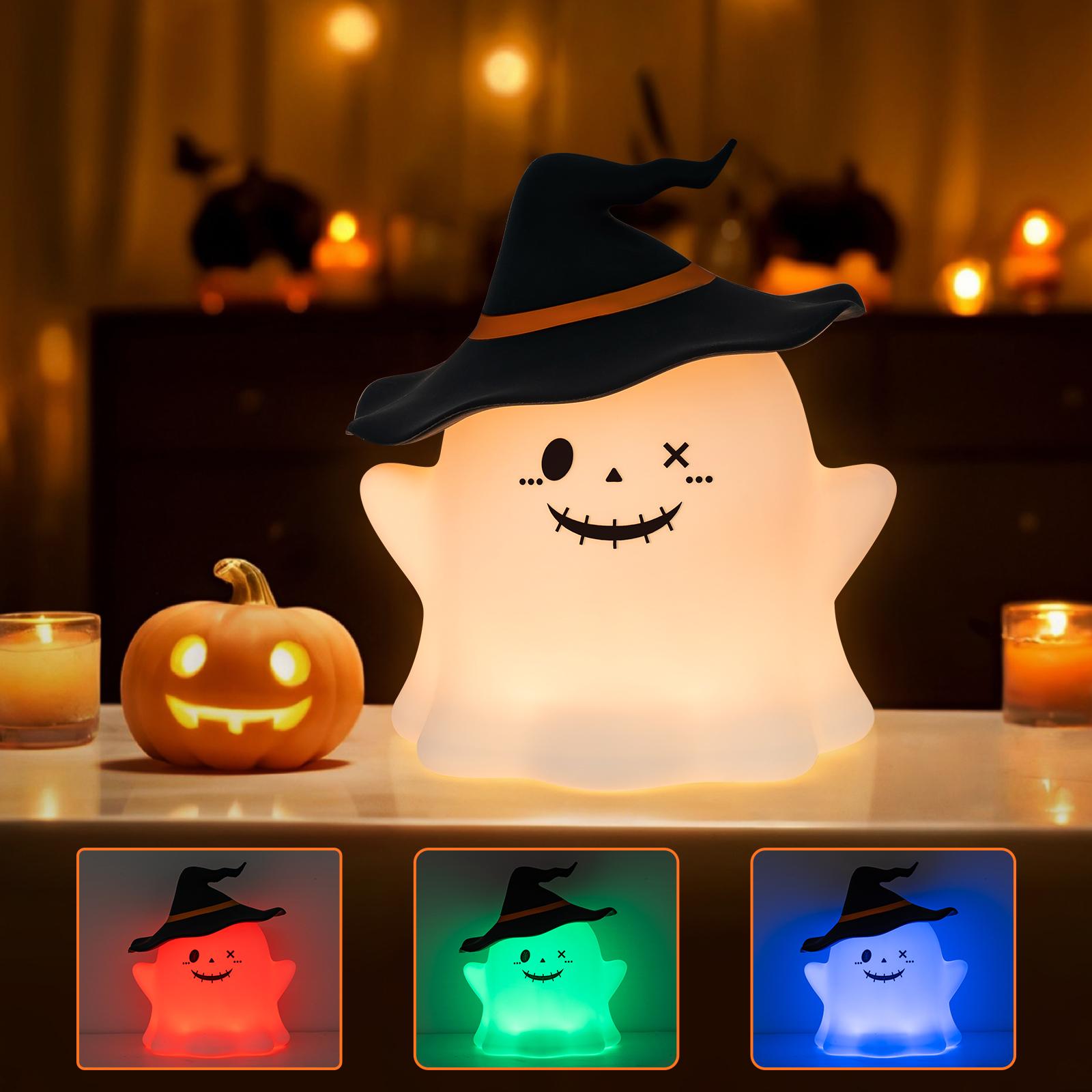 

Cute Halloween Ghost LED Night Light - Pat-Activated Warm Lamp Battery Included Ideal Bedroom Decor & Kids Gift for Halloween чёрный