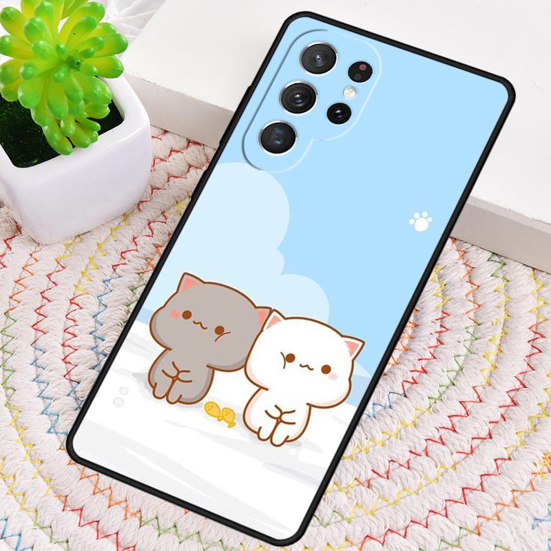 Mochi Peach Cat Silicone Phone Case For Samsung Galaxy note 10 pro S26 S25 S24 S23 S22 S21 Plus S25Ultra Capa Cover