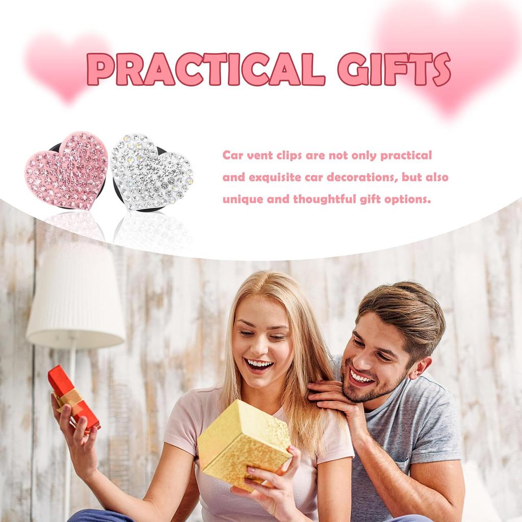 4PCS Heart-Shaped Car Vent Clips with Rhinestone,Bling Air Vent Clips Car Decorations,Premium Shiny Car Clips for Vents CCar Accessories Interior for
