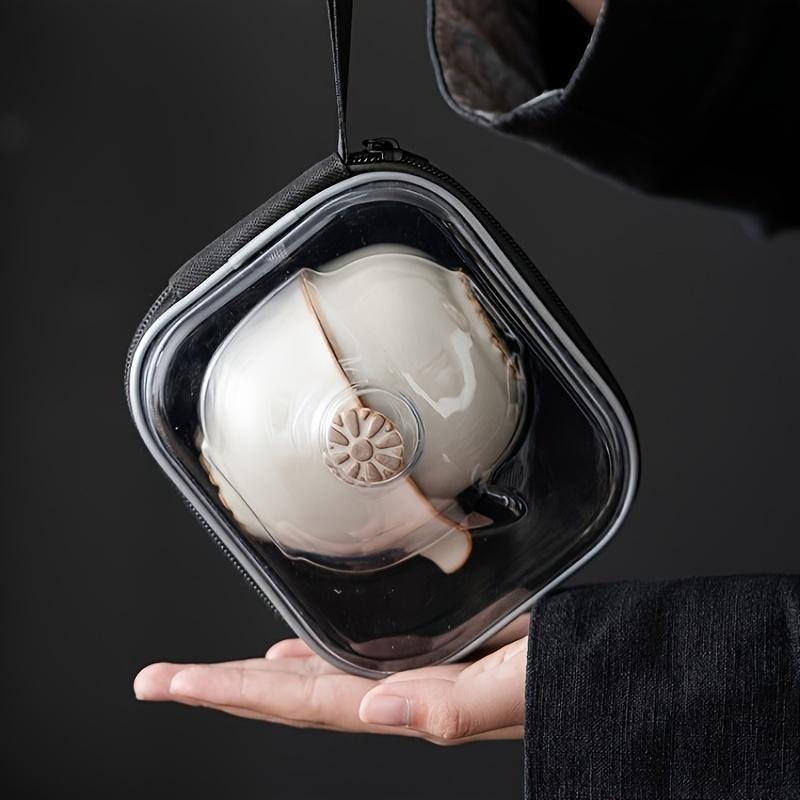 

1 комплект из 4 шт. керамический дорожный чайный сервиз включает в себя один горшок и три чашки, портативный чайный сервиз для кемпинга на открытом воздухе, для домашнего ресторана, отеля, офиса, чайные аксессуары B