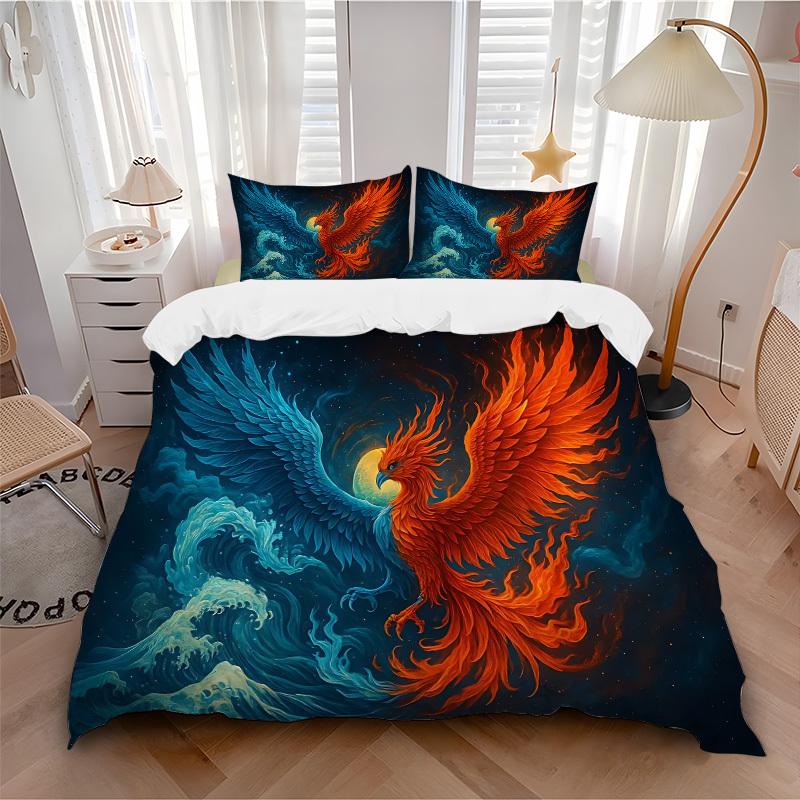 3pcs bedding set Phoenix YinYang Includes 1 Comforter + 2 Pillowcases, Without Pillow Inserts, Soft Comfortable, Lightweight Breathable, Pri