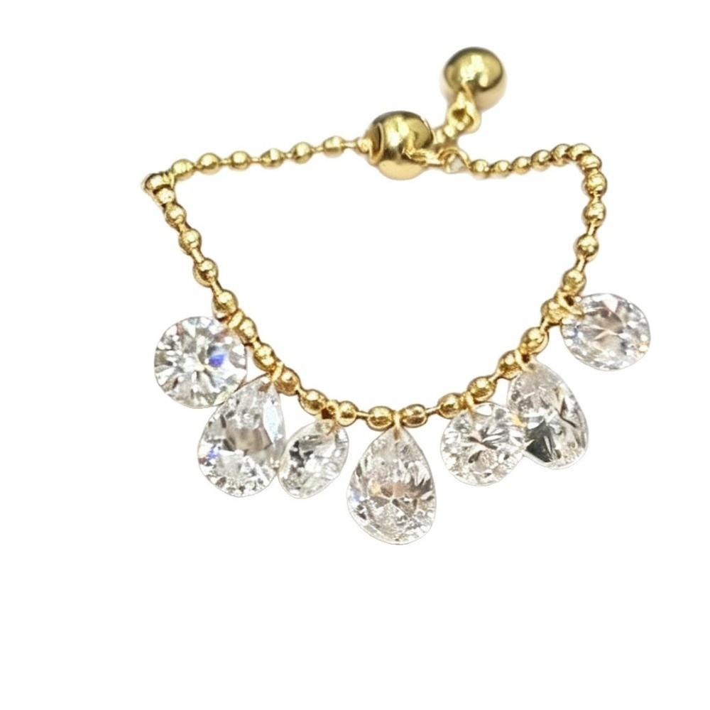 Pull Bead Chain Tassel Ring Water Drop Shape Chain Ring Elegant Charm Ring Women