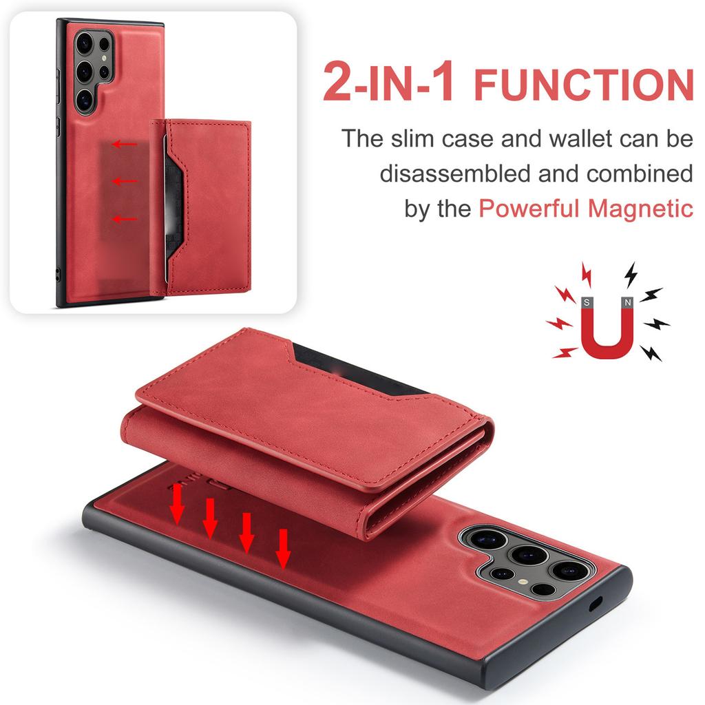 Phone Case Magnetic Detachable Wallet Card Holder Stand Cover Fit for Samsung S26 Series Red S26 Ultra