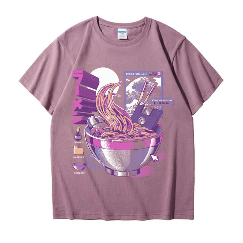 

220GSM Heavyweight T-shirt 100% Cotton T Shirt Web Ramen Print Men Causal O-neck Basic Male Tops Tee