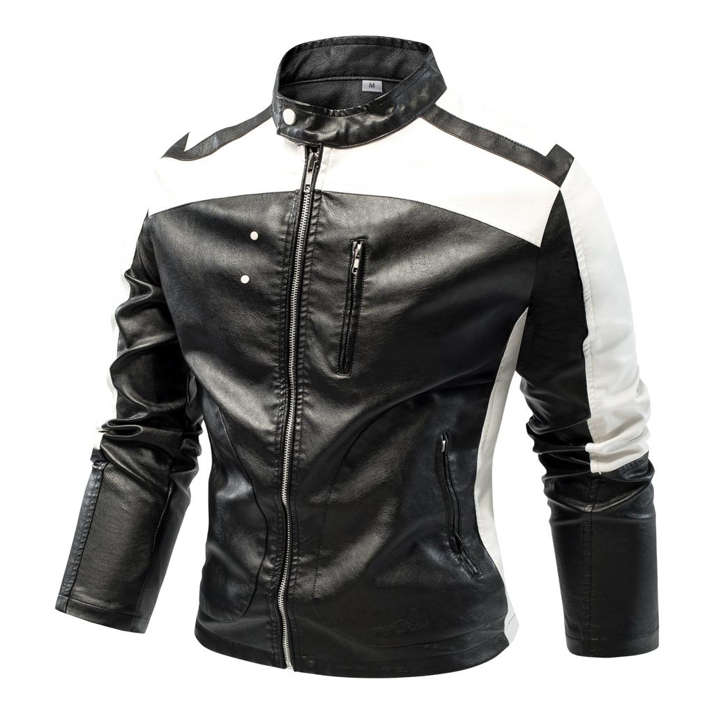 Chaqueta de Cuero Lavada Retro para Hombre, Traje de Motocicleta Cortavientos para Otoño e Invierno, Abrigo para Hombre