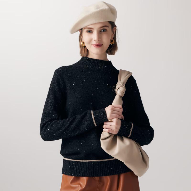 PALUOPO Women's Embroidered Mock Neck Cashmere Blend Sweater