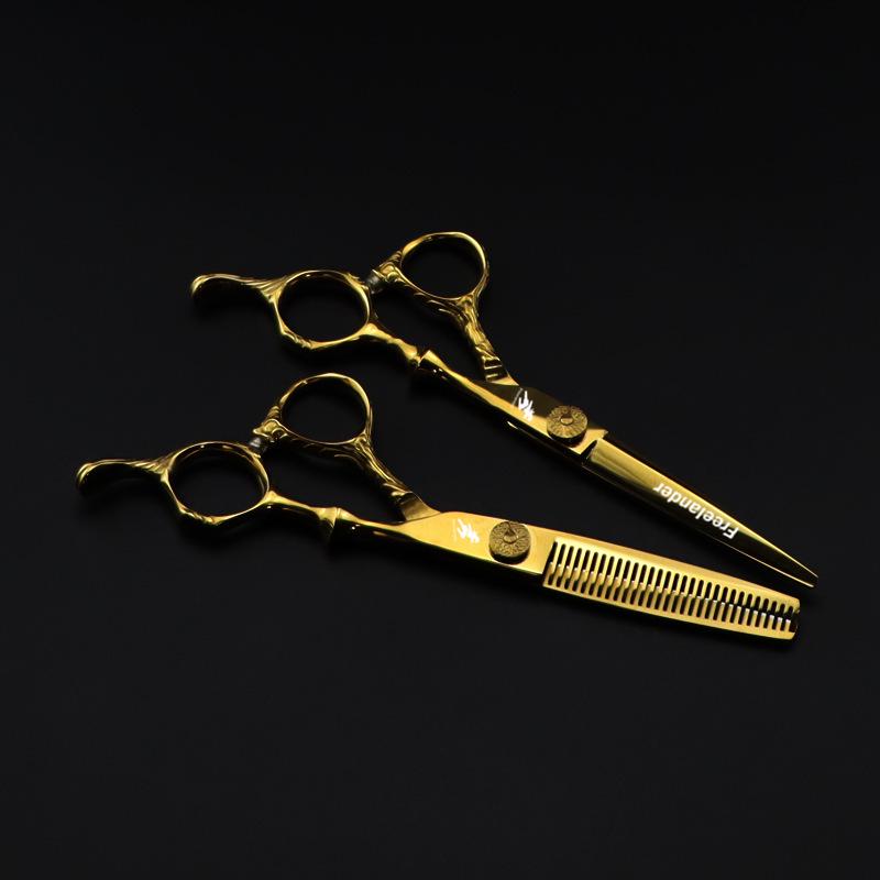 6.0" Gold Wood Grain Handle Hairdressing Scissors | Barber & Thinning Shears