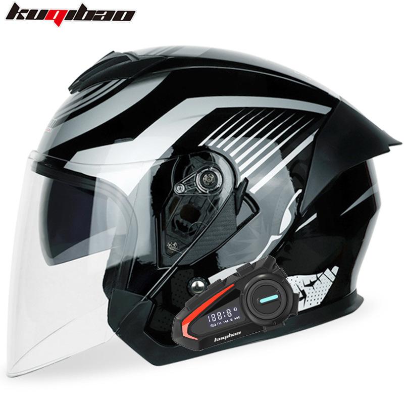 Kuqibao Dual Lens Motorcycle Bluetooth Helmet Motorcycle Helmet Half Helmet Long Range Four Seasons Universal Half Cap