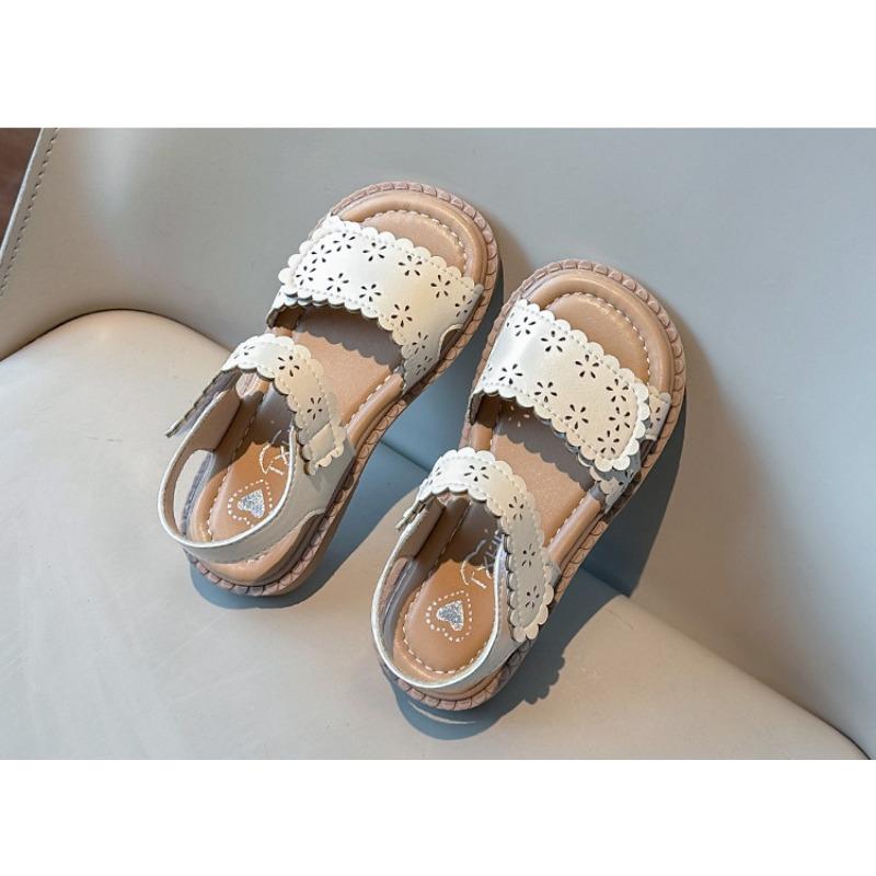 Korean Style Hollow Floral Princess Sandals, Summer Open Toe Leather Shoes for Baby Girls