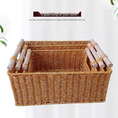 Rattan-Webkorb mit Holzgriff für Wohnzimmer, Snack, Hotel, Wäsche und Aufbewahrung.