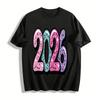 2026 Glitter Number New Year Themed Casual Printed Top Pure Cotton T-shirt