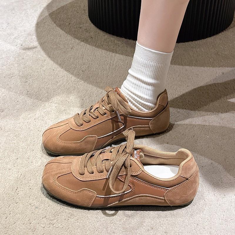 Leather Retro German Training Shoes Women's 2025 Autumn New Flat Baseplate Shoes Hiking Forrest Gump Shoes Lightweight Casual Sports Shoes