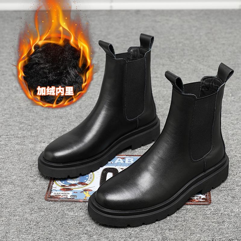 Chelsea boots men's high-top winter British men's shoes versatile Martin boots velvet thermal cotton shoes snow boots WF2013