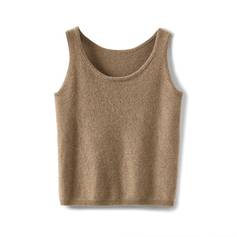 Women's Cashmere U-Neck Round Neck Knit Camisole - Solid Color, Warm, Twelve-Gauge