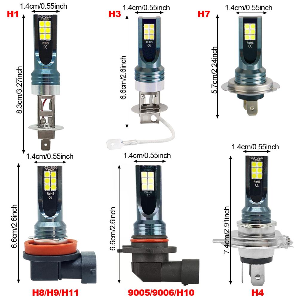 12V 6000K Car LED Headlight Fog Light Bulbs H4 H7 H11 H8 H9 H1 H3 LED 9005 9006 Hb3 Hb4 Auto Driving Running Lamps 12000LM