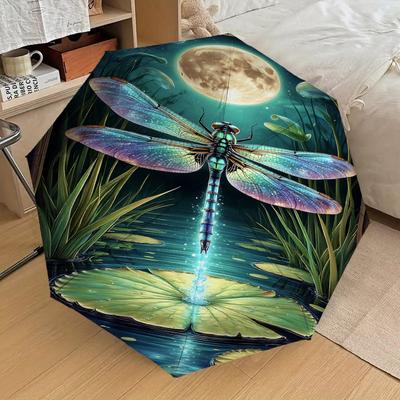 1PC Dragonfly MoonlightAutomatic Open/Close Umbrella with Windproof, 8-Rib Sturdy Canopy, Durable Ribs, Fashionable Design, Outdoor Accessory, Fun Pri