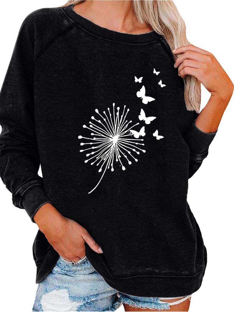 Female Spring/Fall Sweatshirt Fashion Print Top Women's Oversized Pullover Sweatshirt Versatile Top