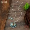 New enamel three-layer round ring stud earrings pendant set, women's simple and advanced sense hollow ring necklace