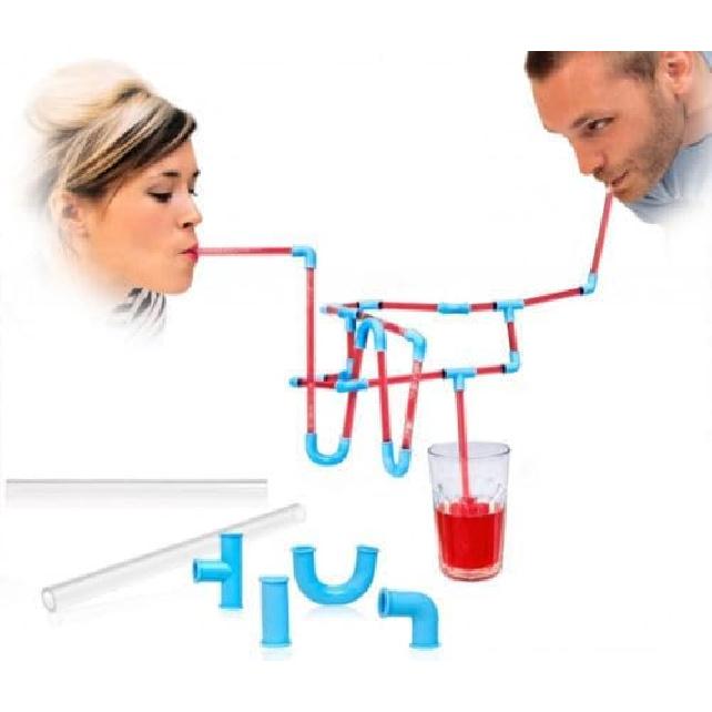 DIY Pipe Straw Kit, 30 Pcs DIY Crazy Fun Straws Connectors Novelty Straws, Create Your Own Fun & Funky Straw for Party Beverage