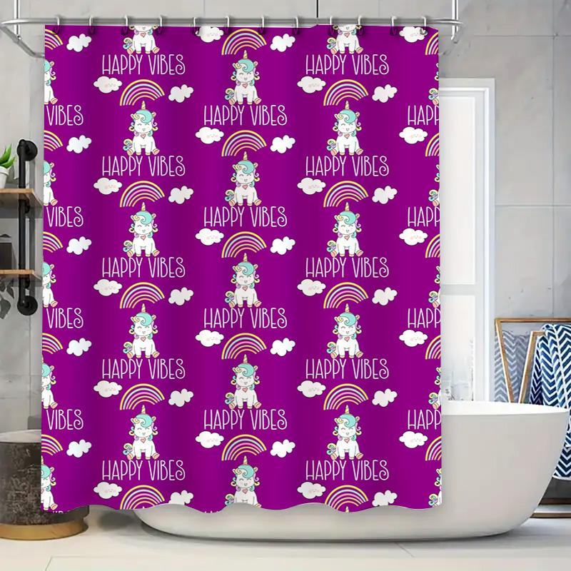 

Purple Unicorn Shower Curtain Happy Vibes Pattern Bathroom Decor Waterproof Fabric Unisex Home Accessories (Size: 72 X 84) W60H190(CM)-1 Pcs