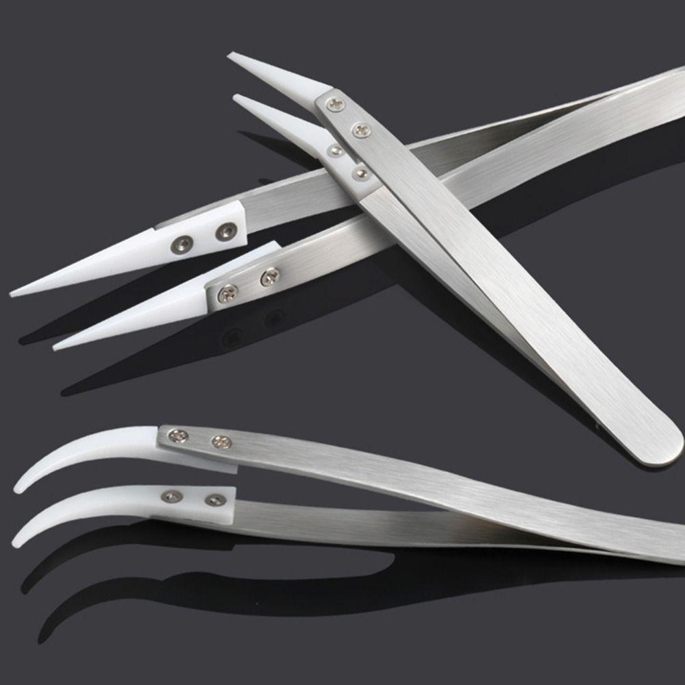 Straight/Curved Tip Ceramic Tweezers Anti-Static Industrial Tweezers Clamping Tool