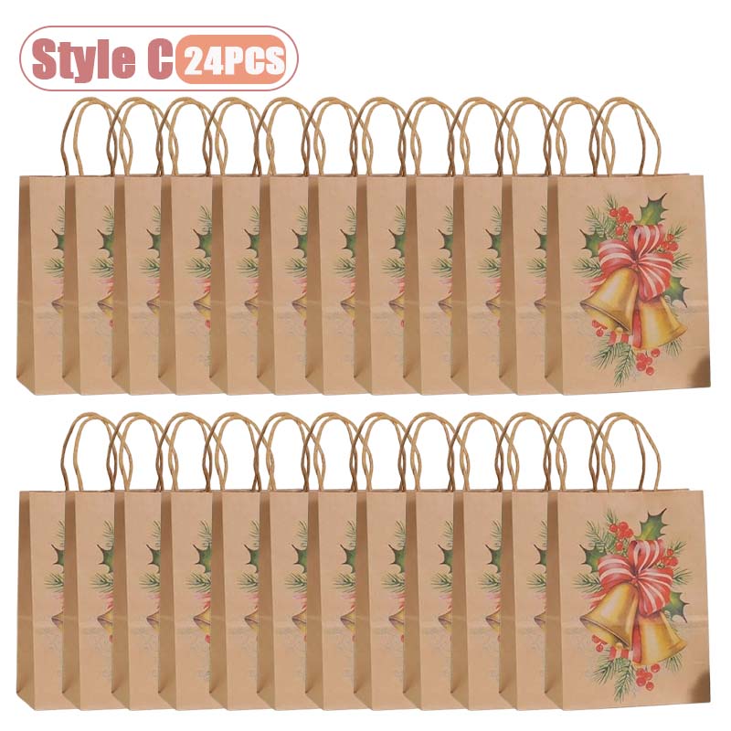 12-48PC Handheld Christmas Kraft Paper Gift Bag Durable Eco Friendly Holiday Party Paper Bag Festive Gift Wrapping Holiday Gift