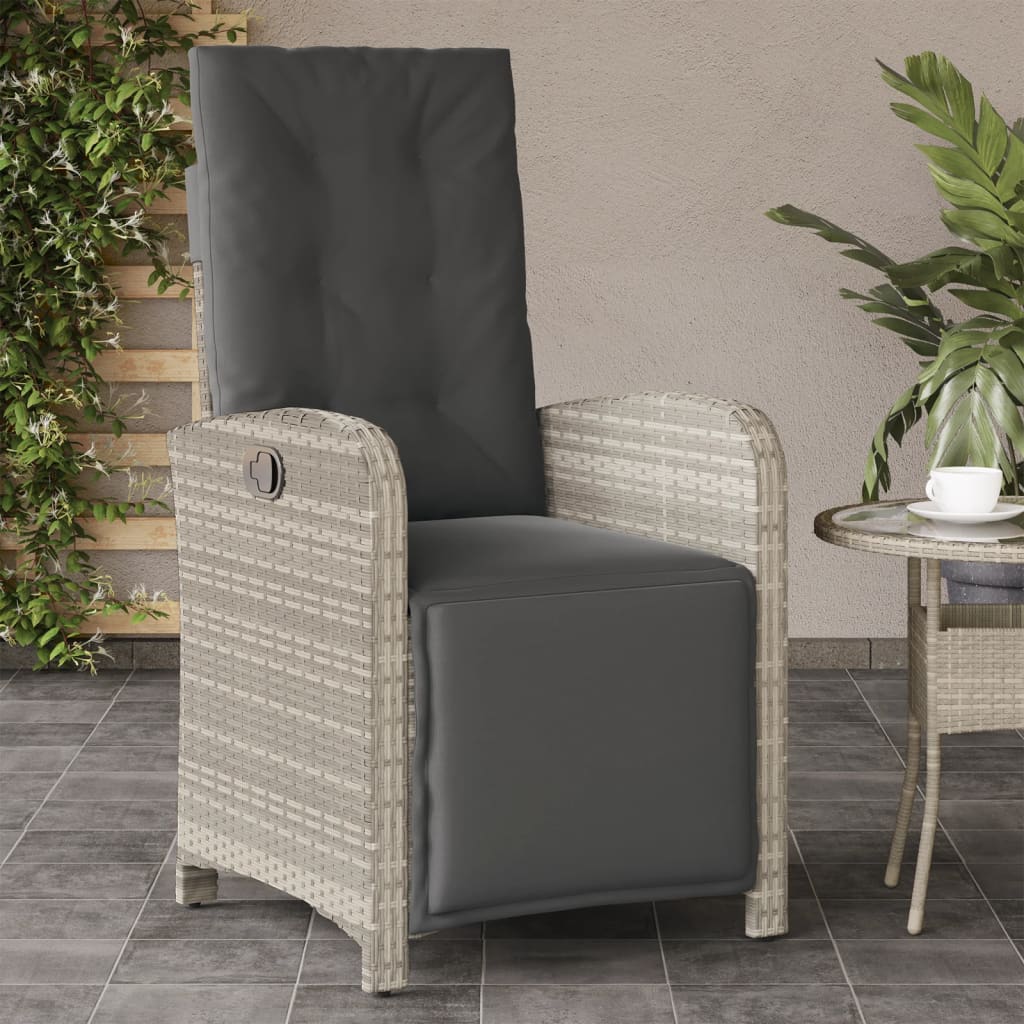 Adjustable Garden Armchair with Footrest Light Grey Poly Rattan