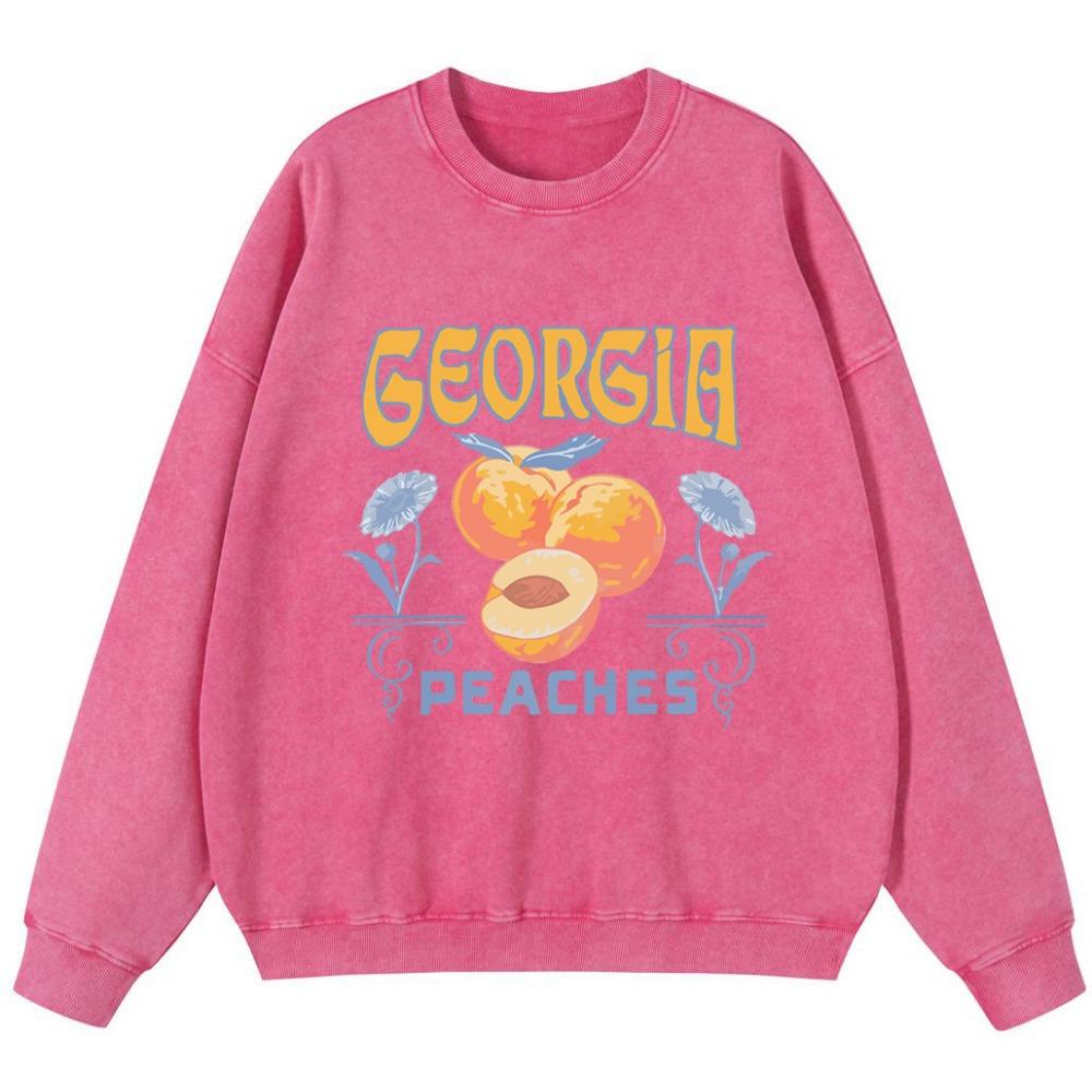 Georgia Peaches Womens Vintage Washed Cotton Sweatshirt Thin Style Casual Hoodie Autumn High Quality