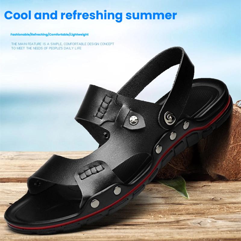 Summer New Men's Sandals Black Brown Flat Heel Lightweight and Comfortable Beach Sandals Slippers Sandals Large 49
