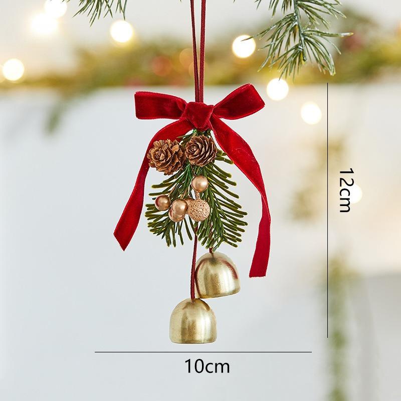 Christmas Jingle Bells Door Hanger Ornament Velvet Bow Pine Cone Bell Pendants for Christmas Decoration 2025 Christmas Gift