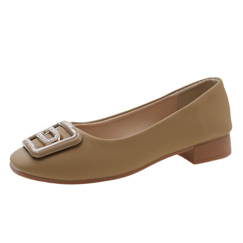 

Low-heeled square-headed single shoes for women s spring new fashion light-mouth rhinestone square buckle Mary Jane shoes for women 40 хаки