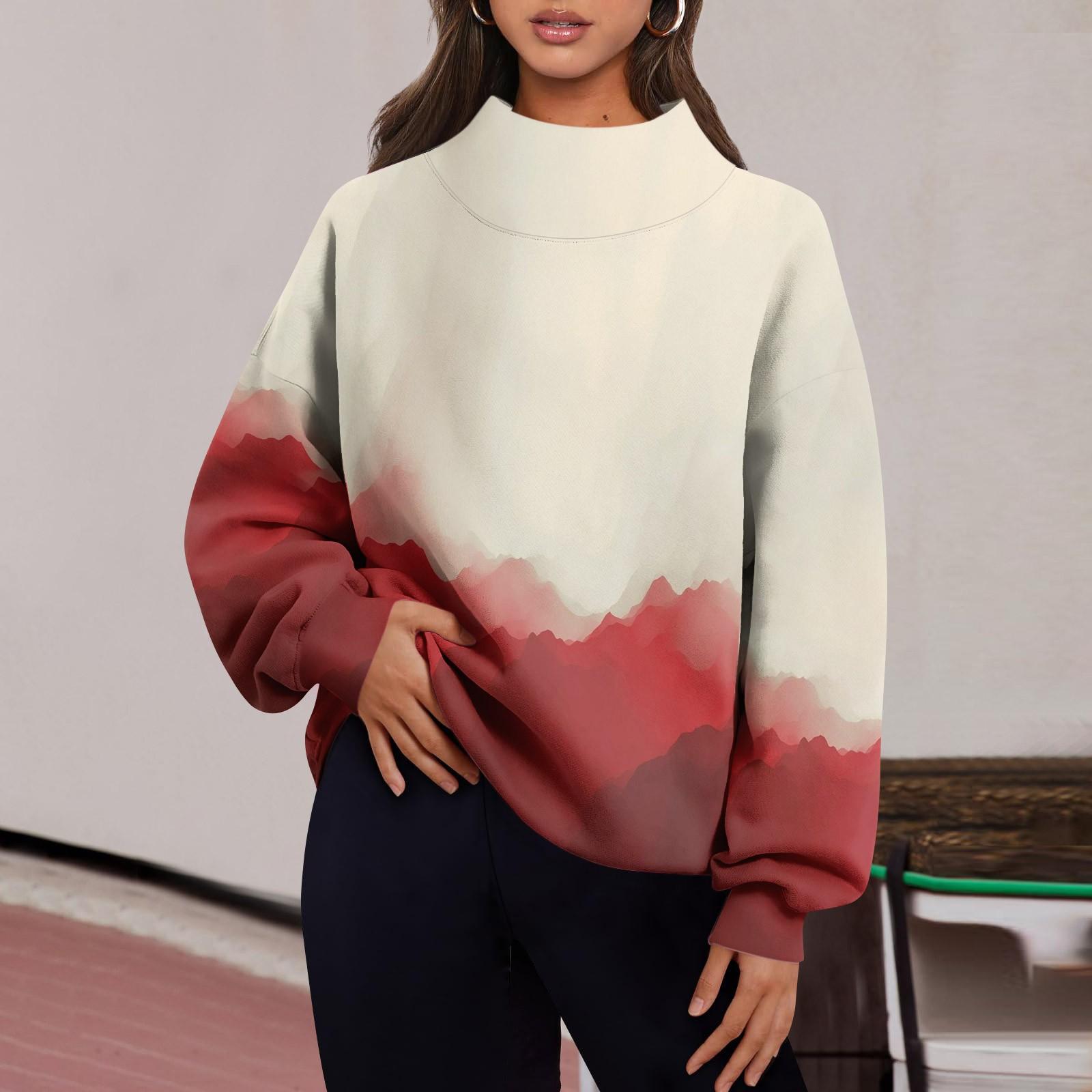 

Женская мода с принтом и длинными рукавами, свободная полуводолазка с разрезом, толстовка, топ L бежевый