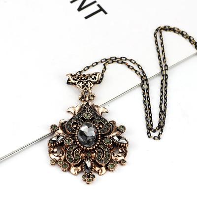 Sunspicems Vintage Grey Crystal Necklace For Women Turkish Antique Gold Color Pendant Necklace Ethnic Wedding Jewelry Gift