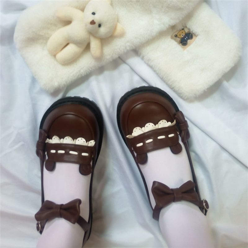 Bobo Bear Round Head Cute Lolita Sailor Suit Lo Shoes Women's Japanese Flat Bottom Mary Jane Jk Uniform Small Leather Shoes
